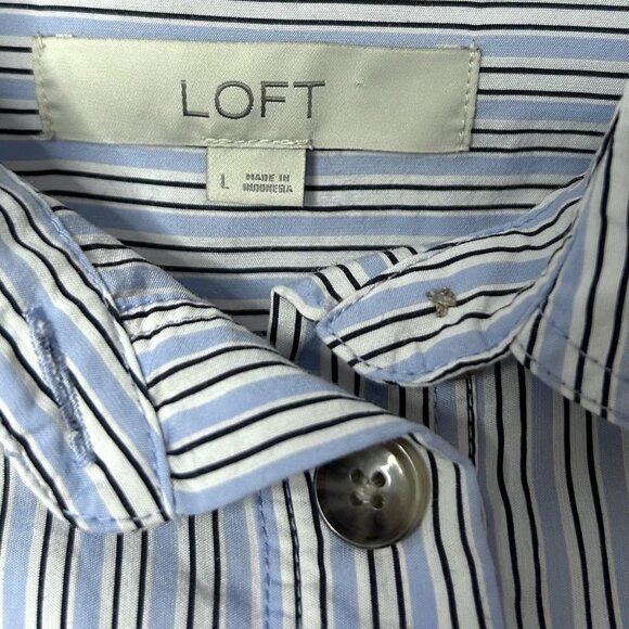 LOFT Shirt Dress Womens Large Blue White Stripe Popover Tunic Pockets *No Belt* - Picture 7 of 12